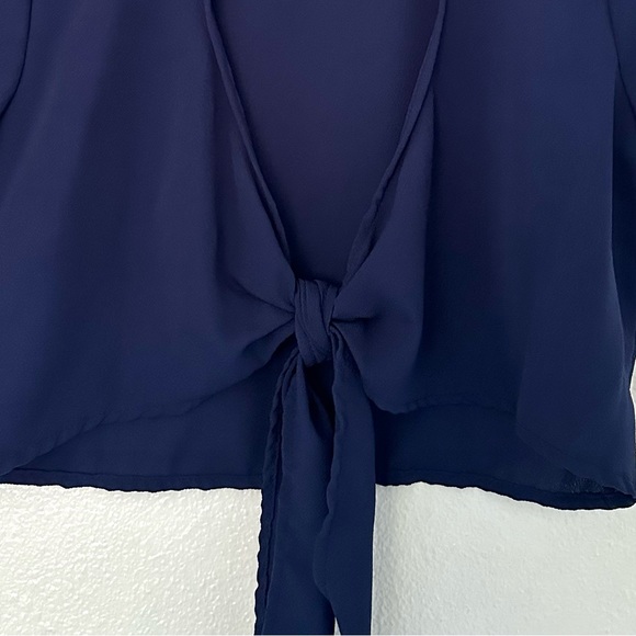 Navy Blue Windsor Front Tie Crop Top - Picture 2 of 5
